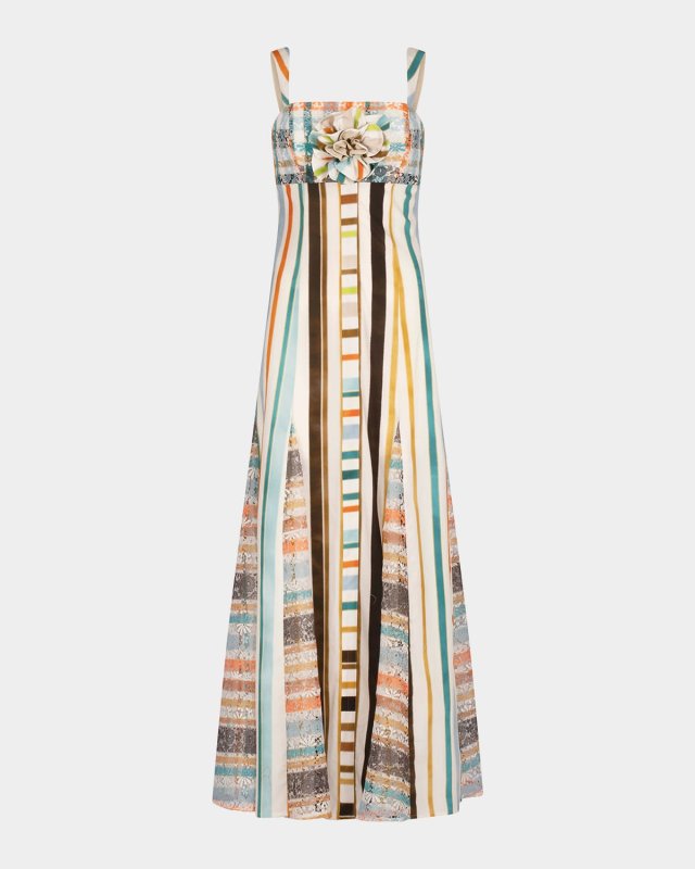 Ofra Striped Lace-Godet Maxi Dress